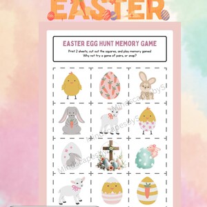 Gioco di memoria di Pasqua stampabile / Gioco di caccia alle uova di Pasqua / Gioco di abbinamento per bambini / Attività per feste di Pasqua / Carte di abbinamento coniglio, pulcino, agnello, uovo