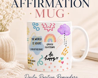 Taza colorida con mensajes positivos / Taza de café con frases inspiradoras / Regalo de amor propio para mujeres / Taza de cerámica motivacional / Taza con recordatorio diario