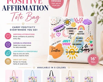 Inspirational Tote Bag | Positive Affirmations Tote | Cute Canvas Bag | Self Love Gift | Mental Health Gift | Reusable Shopping Bag