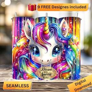 Sparkle Magical Unicorn Fantasy 20 oz Skinny Tumbler Sublimation Design Digital Download PNG Instant DIGITAL ONLY, Tumbler Wrap #0035