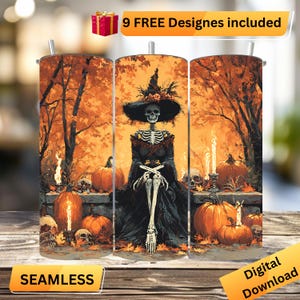 Skeleton witch design Fantasy Wrap 20 oz Skinny Tumbler Sublimation Design Digital Download PNG Instant DIGITAL ONLY, Tumbler Wrap #0200