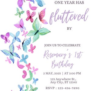One Year Fluttered By Party Invitation | Butterfly Birthday Invite | Personalized Digital & Printable File