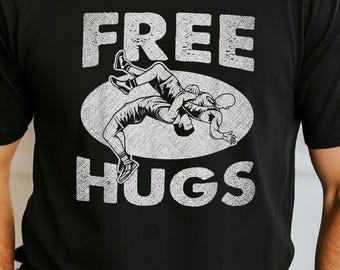 Comfort Colors Retro Free Hugs Wrestling T-Shirt | Funny Wrestler Gift