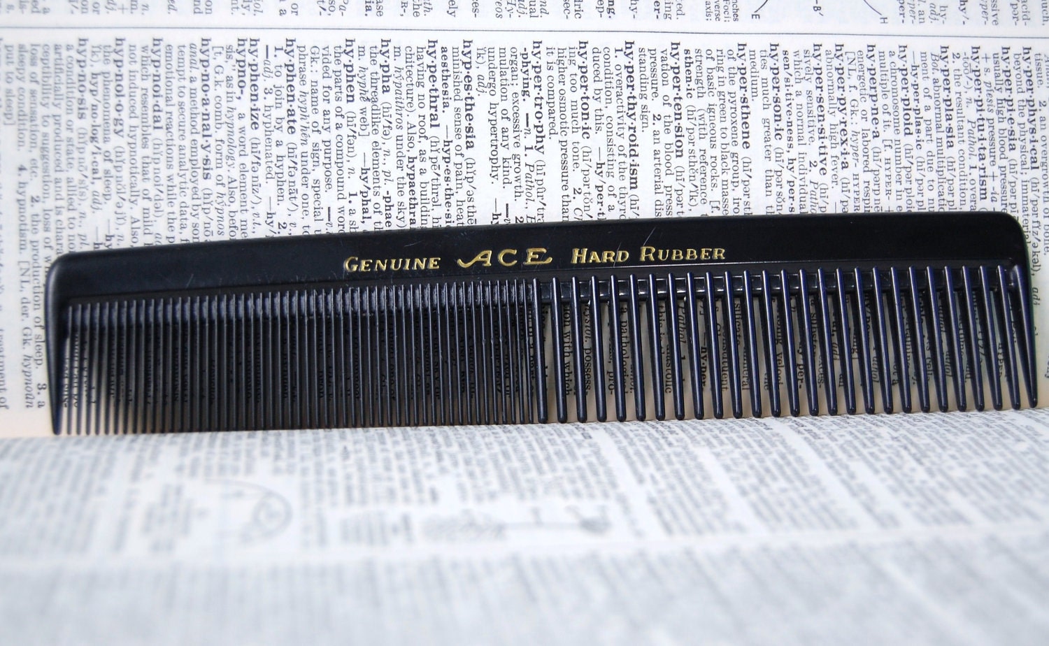 Hair Comb Ace Hard Rubber Men's Vintage Black Back Pocket Etsy