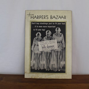 Vintage 1930&#39;s Harper&#39;s Bazaar Stocking Advertisement - Cardboard Department Store Black White Women&#39;s Clothing Display