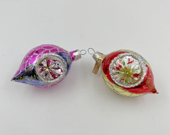 Set of 2 Vintage 1950's German Glass Christmas Tree Indent Ornaments