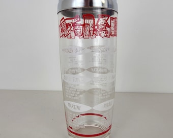 Vintage MCM Martini Drink Recipe Cocktail Shaker with Chrome Lid