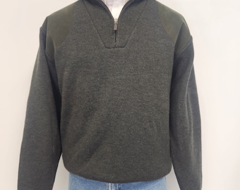 Vintage 1980's - 90's Men's Medium Barbour Loden Green Merino Wool Windproof 1/4 Zip Sweater