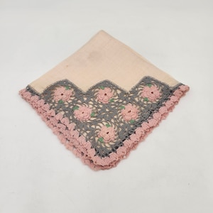 Vintage 1950&#39;s NOS Handmade Crochet Handkerchief - Pure Linen
