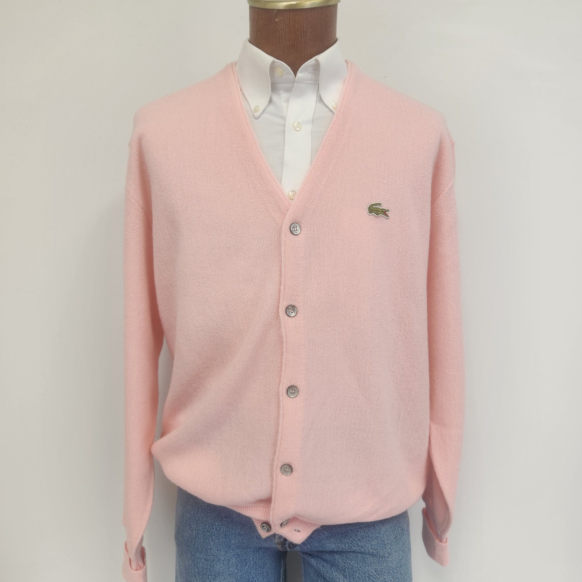 Vintage 1970's Izod Lacoste Large Orlon Acrylic Pink Golf Cardigan Sweater