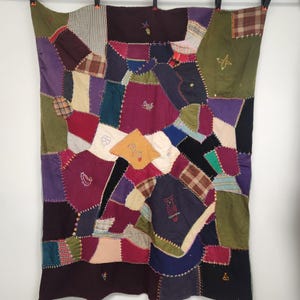 Vintage - Antique Crazy Quilt or Wall Hanging with Embroidery and Cross Stitch