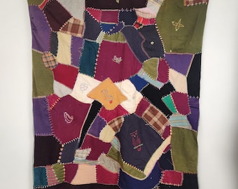 Vintage - Antique Crazy Quilt or Wall Hanging with Embroidery and Cross Stitch