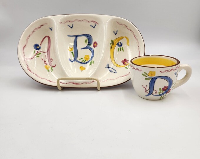 Vintage 1960's Stangl Pottery Baby Plate and Cup ABC Plate D Cup AS IS