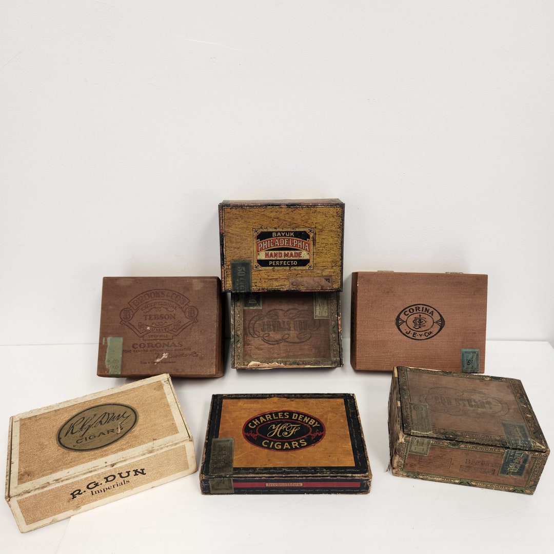 Vintage Early 1900's Set of 7 Cigar Boxes 2 Wood 1 Tin and 4 Cardboard ...