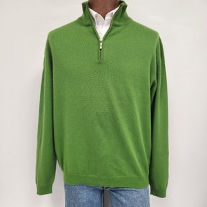 Vintage 1990's Men's Manrico Kelly Green Large 100% Cashmere 1/4 Zip Sweater AS IS image 2