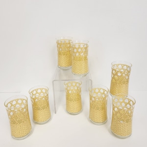 Vintage 1970's Set of 8 Bamboo Pattern Water or Tea Drinking Glasses
