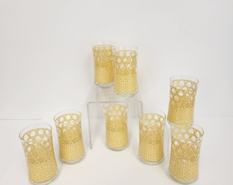 Vintage 1970's Set of 8 Bamboo Pattern Water or Tea Drinking Glasses