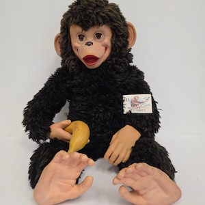 Vintage 24 Inch Stuffed Monkey with Rubber Feet - Hands - Face and Ears by Gund Mfg.