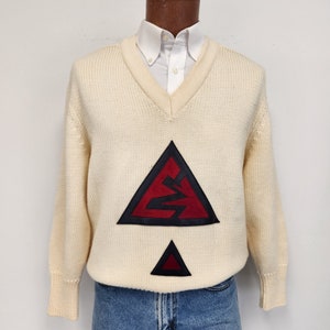 Vintage 1980&#39;s Medium -?  Andre Ghekiere Ivory Wool-? V-neck Sweater