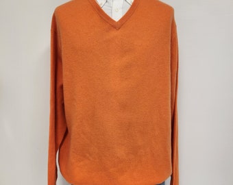 Vintage 1990's Men's XXL 100% Cashmere Club Room Orange V-Neck Sweater