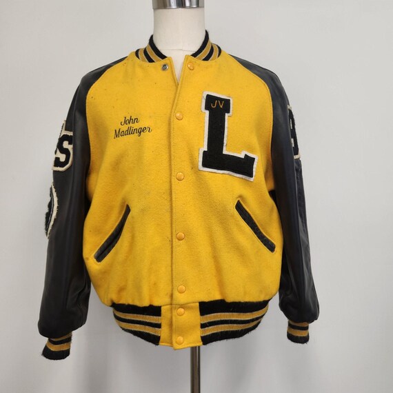 Lafayette VARSITY JACKET(牛革レザー&メルトン) Vintage 1980's - 90's Lafayette High School Yield Sign Yellow and