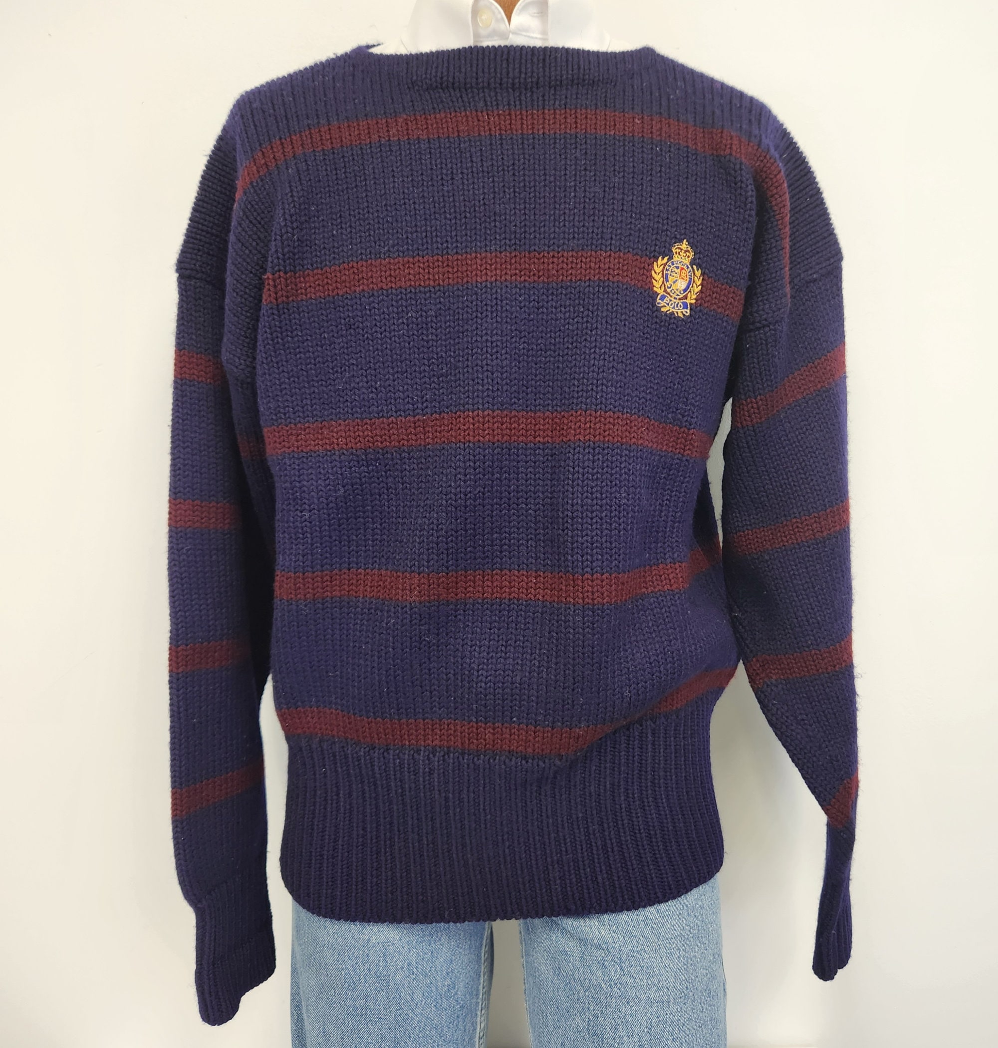 Vintage 1980's Men's Polo Ralph Lauren Navy and Burgundy Stripe
