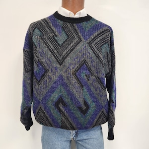 Vintage 1970&#39;s Medium Gala Geometric Weave Crewneck Disco Sweater