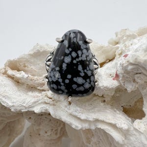 Anello in argento sterling 925 con fiocco di neve in ossidiana di Carolyn Pollack, American West - Misura 5