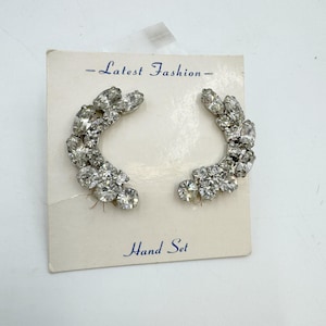 Vintage 1950s New Old Stock Rhinestone Earrings - Clip on Climbers - Chunky and Handset