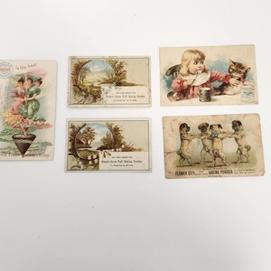 Lot de 5 produits vintage de l'époque victorienne liés à l'alimentation de la fin des années 1800 - Cartes publicitaires
