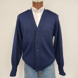 Vintage 1990&#39;s Men&#39;s Medium / Large Denim Blue Cardigan Sweater - Military - Police - School Uniform