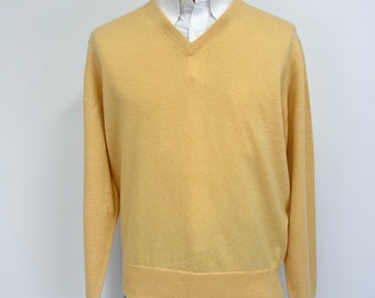 Men's Preowned Peter Millar Darker Yellow  100% Cashmere Large V-Neck Sweater