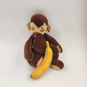 Vintage Hand Made Brown Velveteen Jointed Hips and Arms Monkey - Ape - Gorilla - Orangutan
