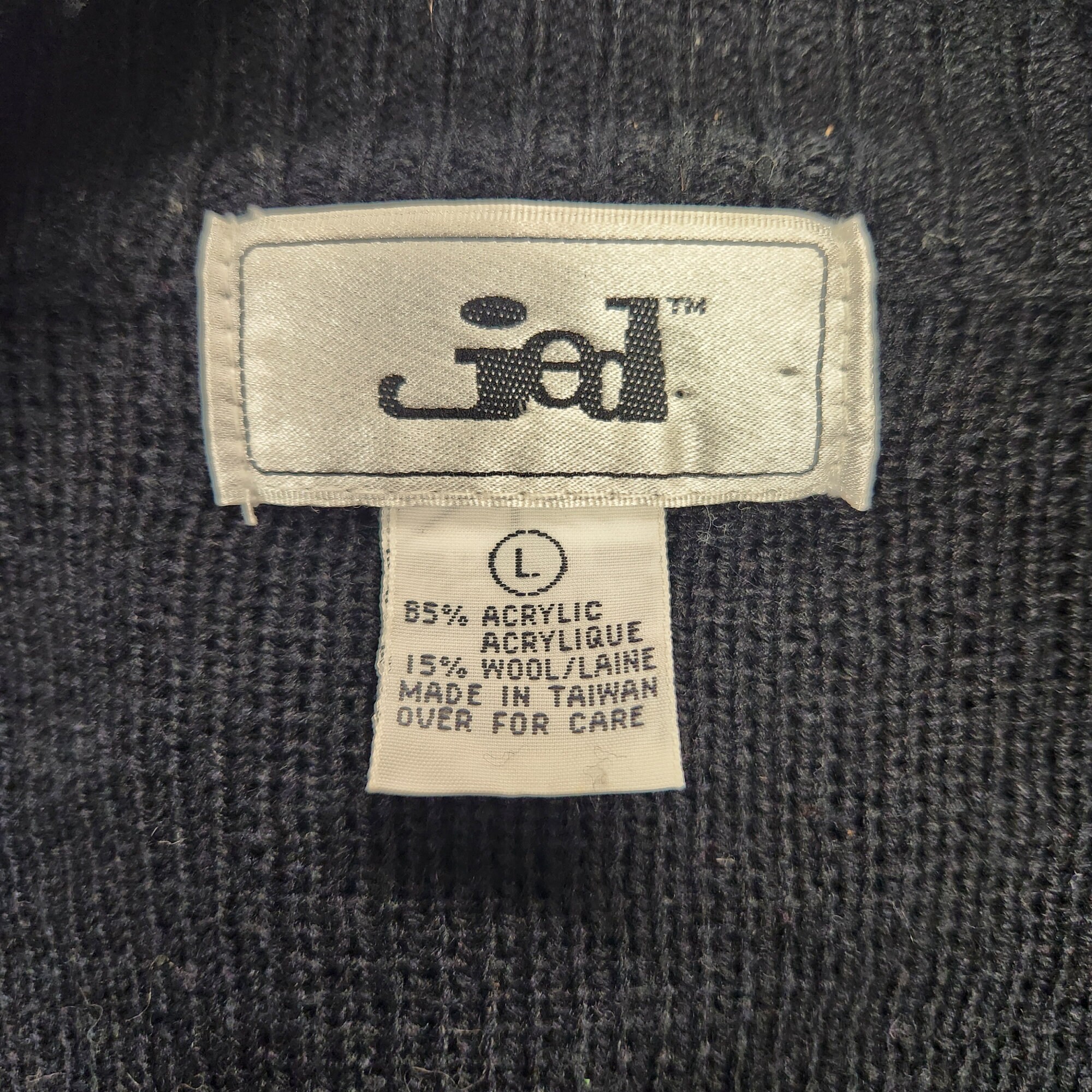 vintage ニットカーディガン　itimi jantiques hooked Vintage 1970's Men's Jed Large Black 4 Button Embroidered