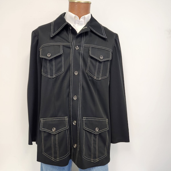 Vintage 1970's Medium Black Handmade Disco - Leisure Suit Jacket | Coat