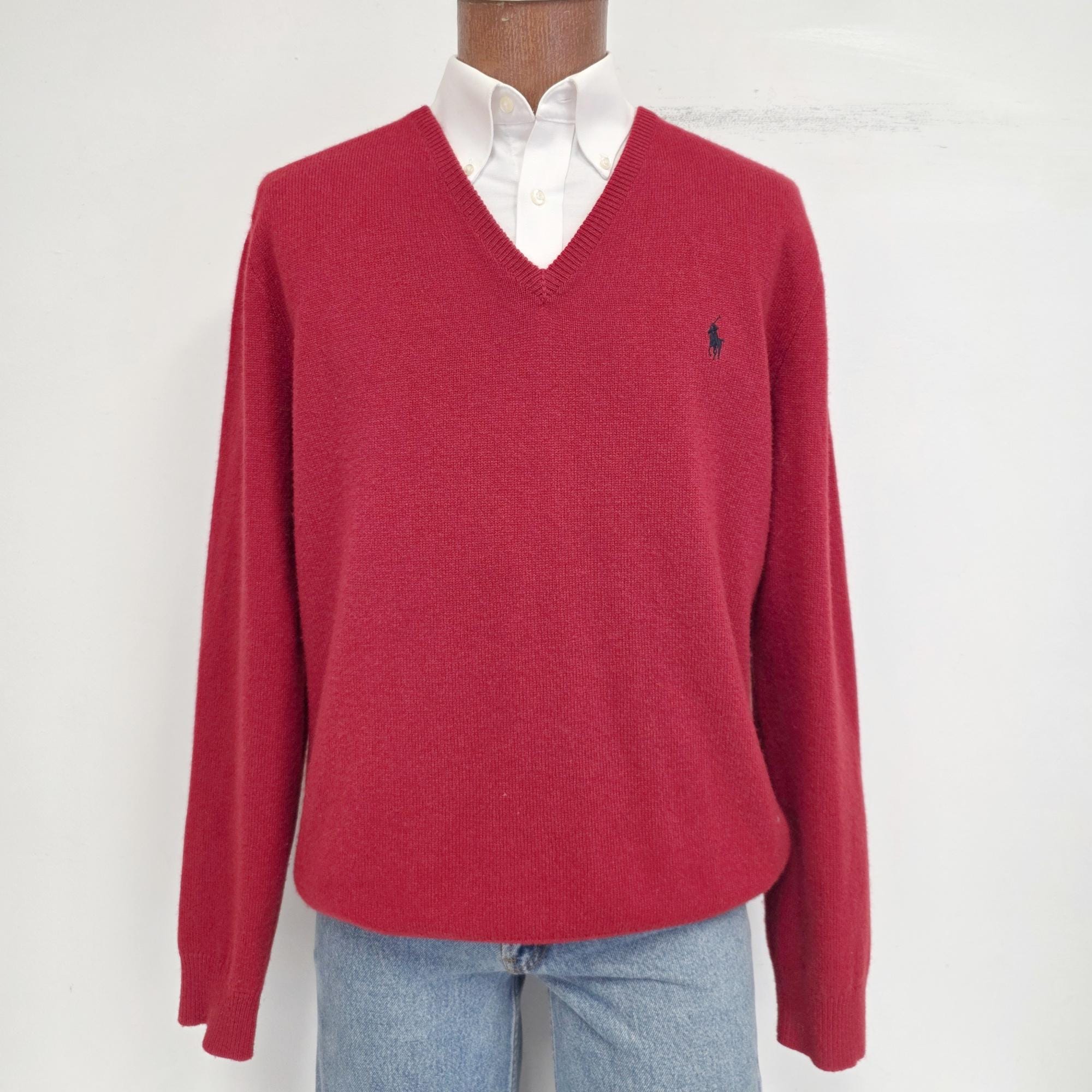 Vintage Polo Ralph Lauren XL Red 100% Lambswool V-neck Sweater - Etsy