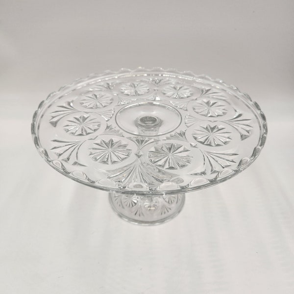 Vintage Early 1900's Early American Pressed Glass Patterned Cake Stand - Pedestal - Salver