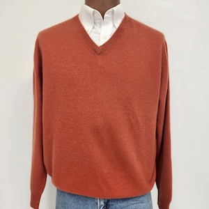 Vintage 1990's Men's Medium Club Room Orange 100% Cashmere V-Neck Sweater