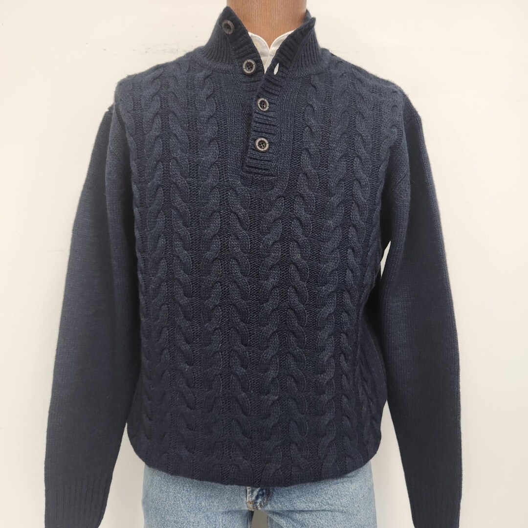 Vintage 1990's Lorenzo Magni Large Navy Cable 4 Button Placket