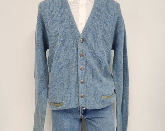 Vintage 1960's - 70's Men's Large Long Puritan Lt Blue 7 Button Cardigan Sweater