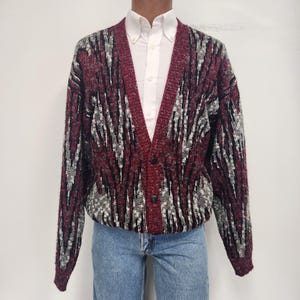 Vintage 1970&#39;s Large - X-Large Scandia Abstract Pattern 4 Button Cardigan Sweater
