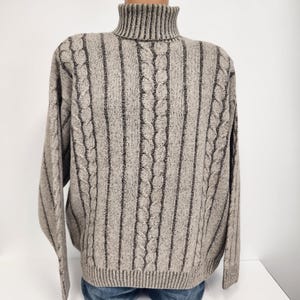 Maglione a collo alto in maglia a trecce beige AAT Sachs da uomo, vintage anni '80-'90