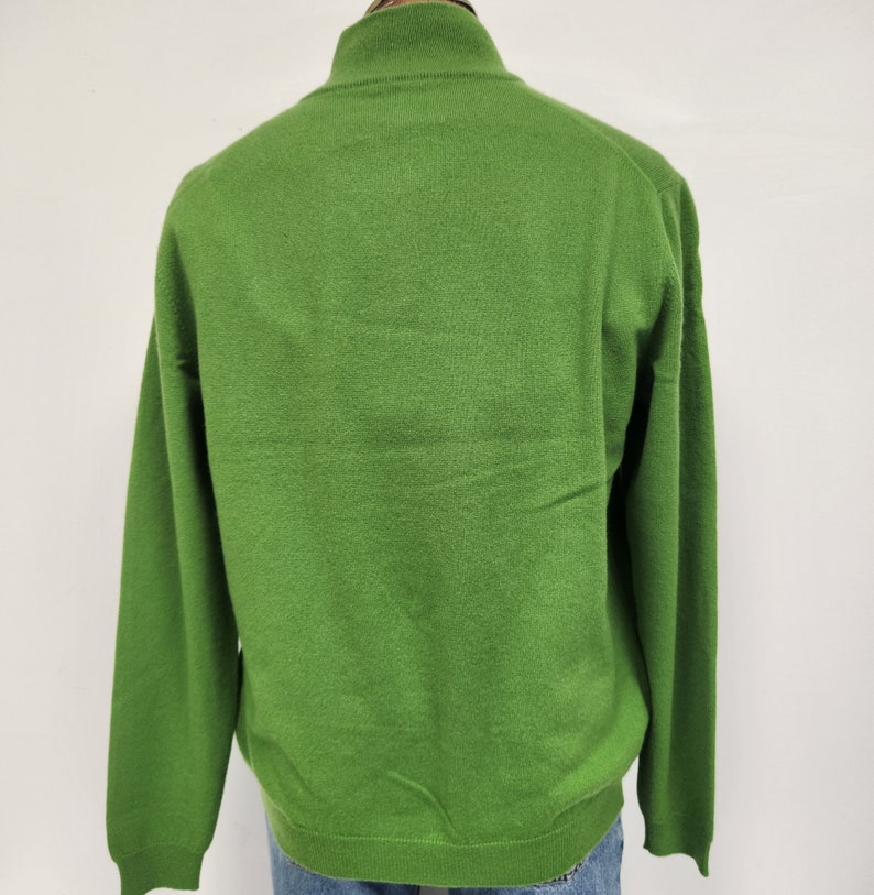 Vintage 1990's Men's Manrico Kelly Green Large 100% Cashmere 1/4 Zip Sweater AS IS image 4