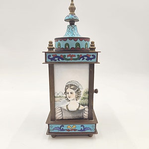 Vintage Early 1900's Blue Cloisonne Clock Featuring Renaissance Women - As Found