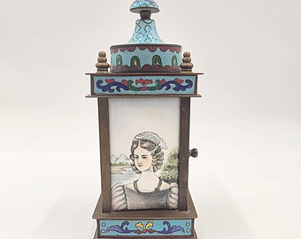 Vintage Early 1900's Blue Cloisonne Clock Featuring Renaissance Women - As Found