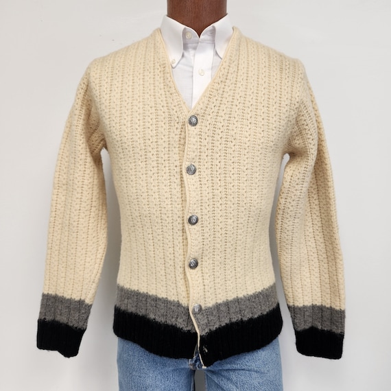 Vintage 1950 s 60 s Bulky Knit Jantzen Cardigan Sweater Ivory Gray and Black Virgin Wool Made in USA AS IS Etsy Denmark