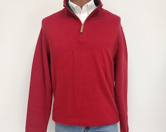Sudadera vintage Lands' End roja con cremallera de 1/4 para hombre, años 90