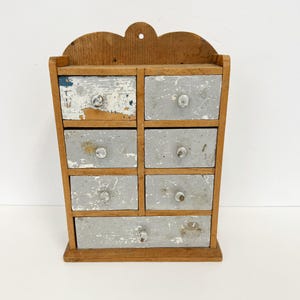 Vintage 7 Drawer Handmade Primitive Folk Art Spice Cabinet