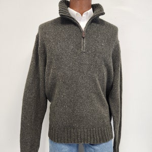 Vintage 1990&#39;s Men&#39;s Large / X-Large Polo Ralph Lauren 1/4 Zip Green Flecked Sweater