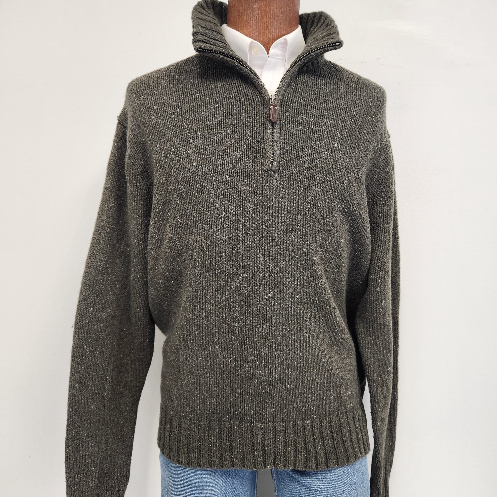 Polo Ralph Lauren Mens Large 1/4 Zip Pullover Sweater Elbow Patch Cotton  Hemp